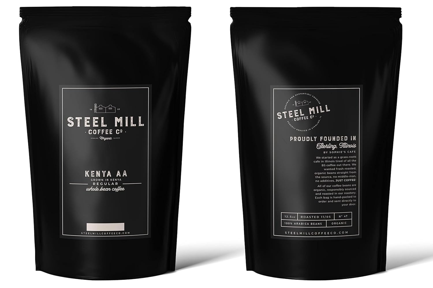 Steel Mill Coffee Co. Kenya AA Single-Origin Ground Coffee, Regular, Medium Roast, 100% Arabica Beans, 12 oz Bag