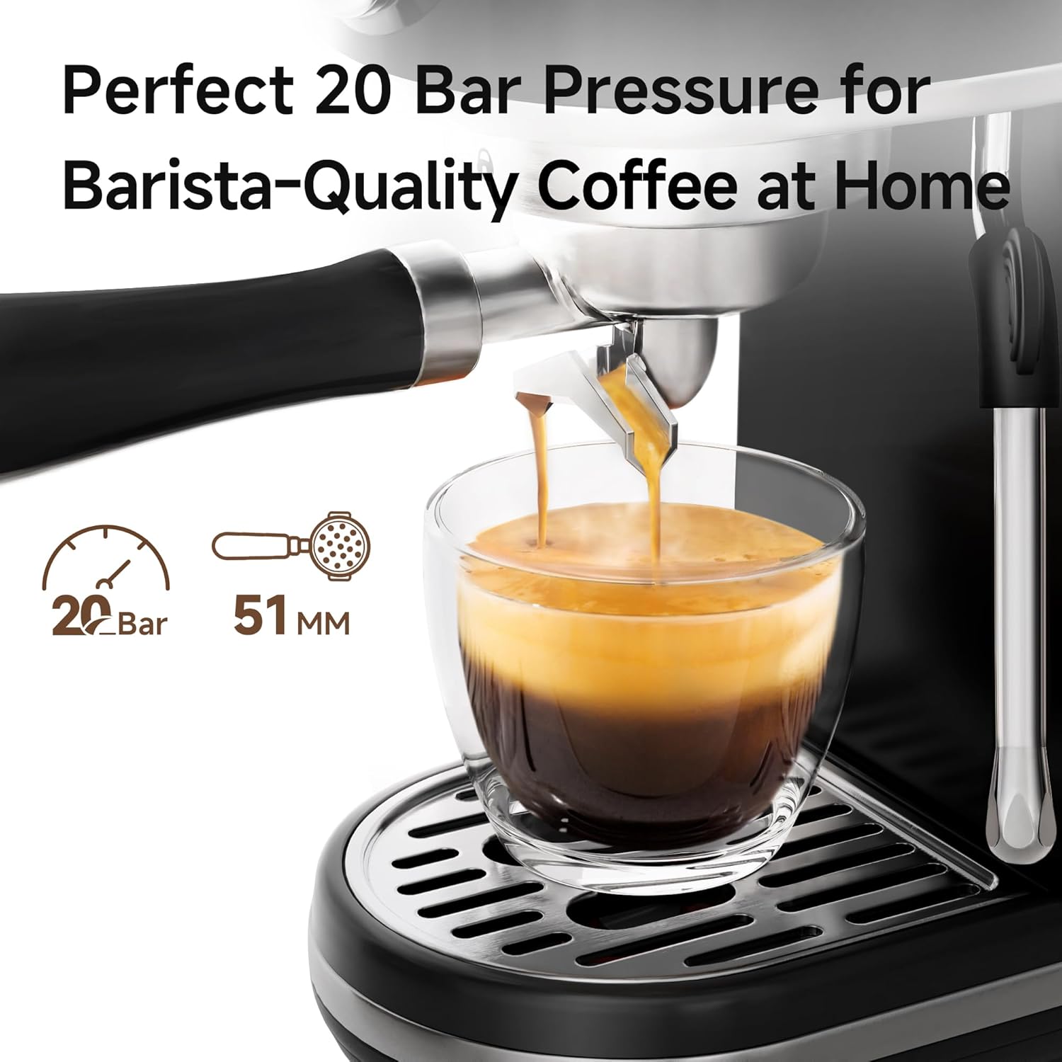 HIBREW H10B - 51mm Espresso Machine - Temperature & Cup Volume Adjustable at will - With Intelligent Display Screen & Pressure Gauge - Stainless Steel Body (Black) - Blissbrew