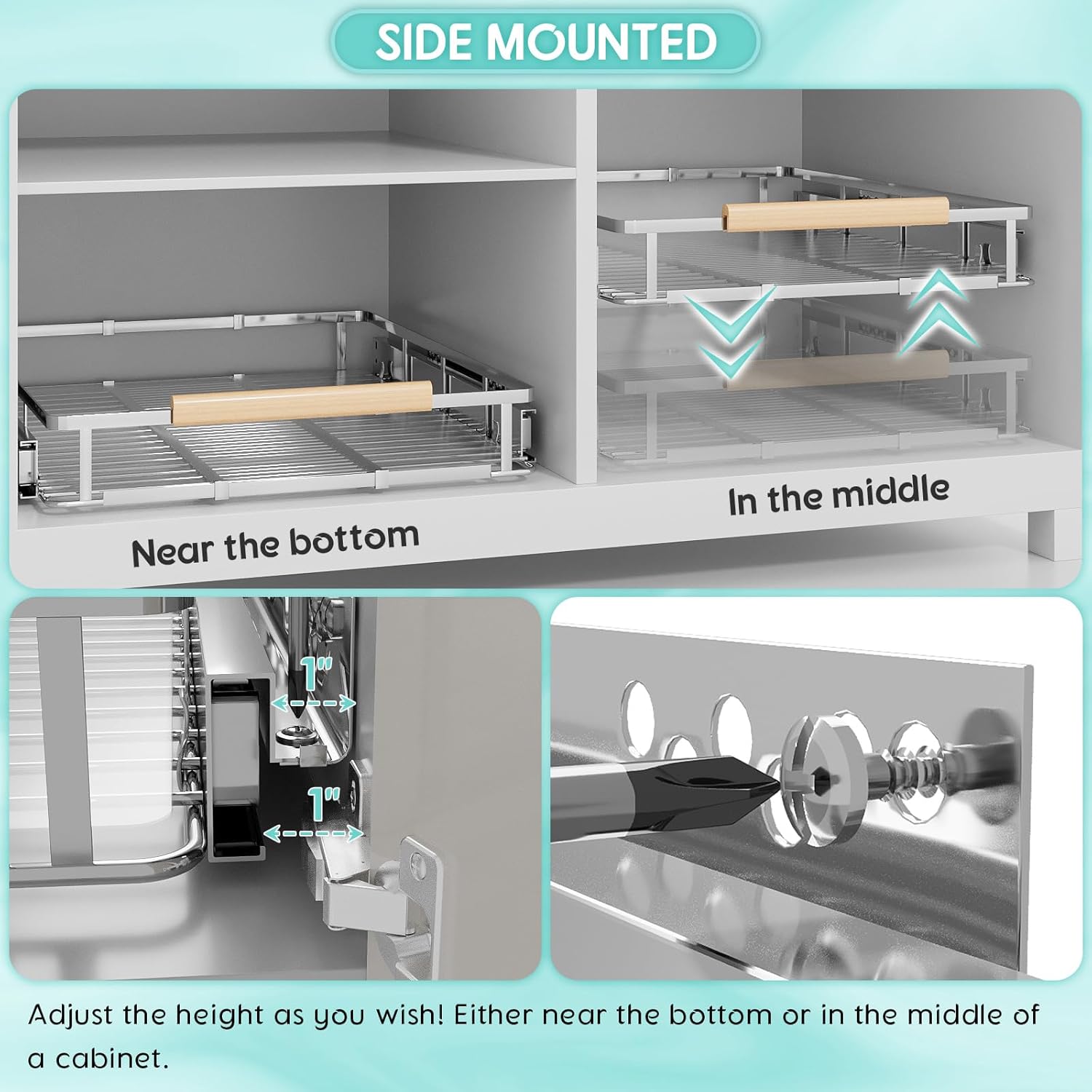 2Pack Expandable Pull Out Cabinet Organizer, Adjustable Width:23.2~39.9''W x 22.5''D Under Sink Organizer, Drawer Storage Shelves for Kitchen, Bathroom, Closet, Pantry, Cupboard, Pots, Pans