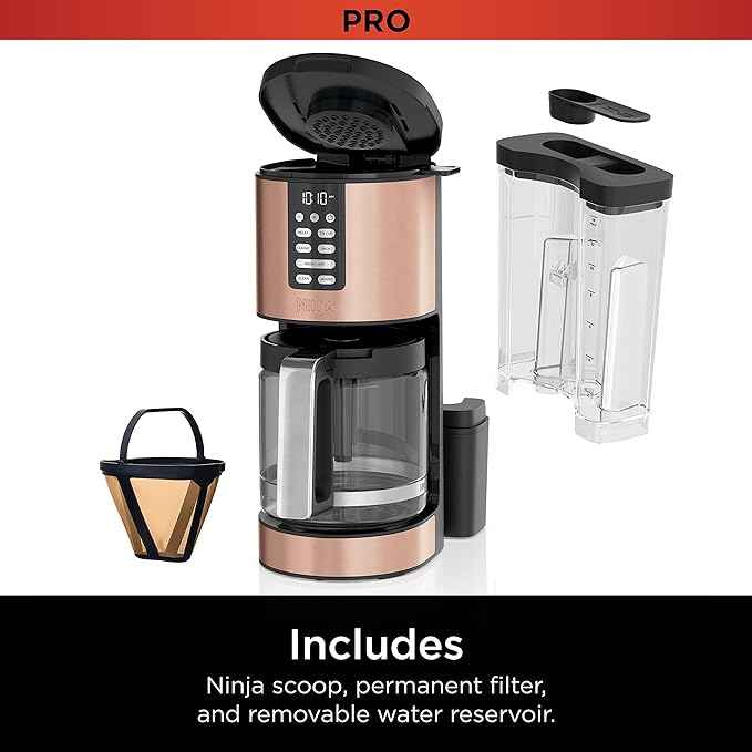 Ninja Programmable XL 14-Cup Coffee Maker PRO with Permanent Filter, 2 Brew Styles Classic & Rich, Delay Brew, Freshness Timer & Keep Warm, Dishwasher Safe, Copper, DCM201CP