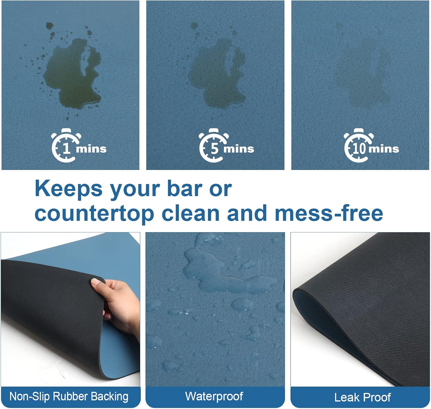 ZLR Coffee Mat - 12" x 20" Middle Kitchen Hide Stain Absorbent Dish Drying Mat for Countertop - Easy to Clean Coffee Bar Mat for Espresso Machine and Spill Protection - Navy Blue