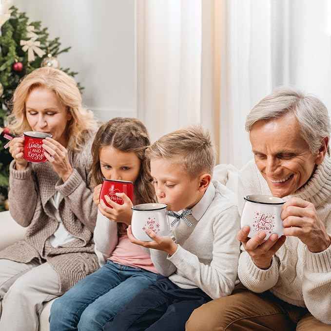 Sawysine Christmas Coffee Mugs Set of 6, 12 oz Ceramic Mug Gift Holiday Hot Cocoa for Family Mom Woman Friend Farmhouse (Candy Canes Style)