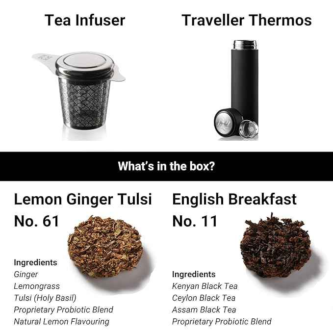 iLOLA Tea Disc Essentials Box Set | Oprah’s Favorite Things 2022 | Thermos, Infuser, English Breakfast & Lemon Ginger Tulsi Organic Loose Leaf Probiotic Tea | Christmas Birthday Employee Gift
