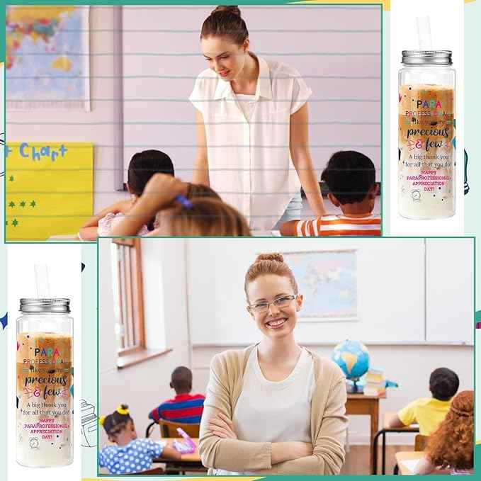 Vesici 24 Pcs Paraprofessional Day Appreciation Gift 14.2oz Thank You Tumbler Cups with Lids and Straws Bulk Plastic Reusable Inspirational Gifts for Coworker Teacher Administrator Coach Mentor