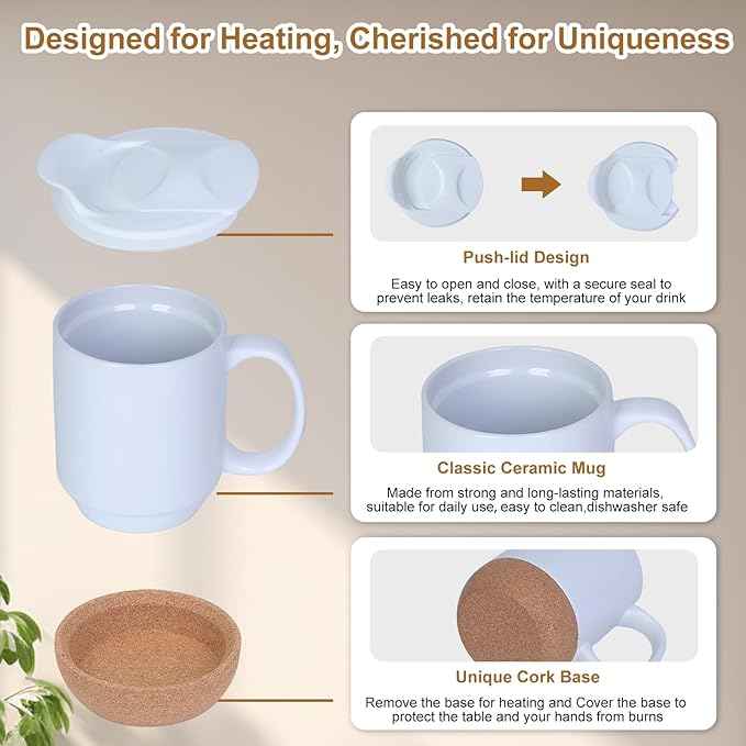 Coffee Mug Warmer & Mug Set for Desk, Electric Coffee Cup Warmer with Ceramic Mug, Smart Heated Coffee Mug with Auto Shut Off for Office/Home, Christmas/Birthday/Coffee Gifts for Men & Women, Wood