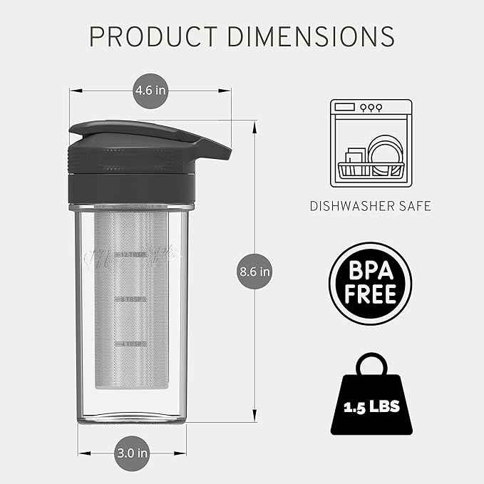 Masontops Cold Brew Makers Kit - Deluxe Iced Coffee Maker with Glass Pitcher & Stainless Steel Mesh Filter - Easy Pour Fridge Cold Brewer System