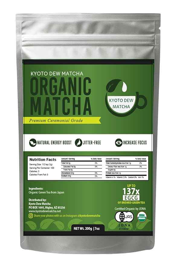 Kyoto Dew Matcha - Ceremonial Blend – Authentic Japanese First Harvest - USDA & JAS Organic Ceremonial Grade Matcha Green Tea Powder from Uji, Kyoto, Bag (7oz)