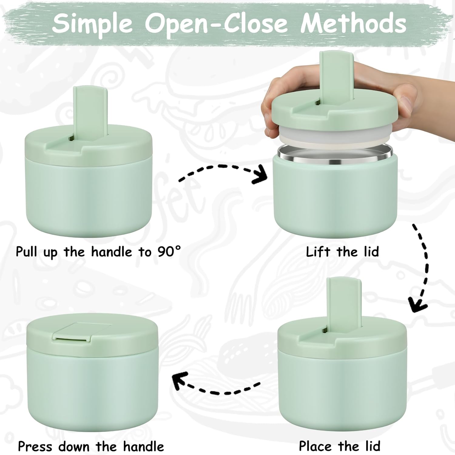 12oz Insulated Vacuum Food Jar with Buckle Lid Wide Mouth Soup Thermo for Hot Food Kids Leakproof Stainless Steel Lunch Container (Mint, 12OZ) - Blissbrew