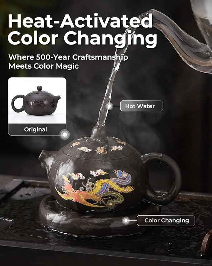 Handmade Color-Changing Yixing Clay Teapot - 8.5oz Large Purple Clay Chinese Enchanted Tea Kettle, Kung Fu Tea Set with Luxury Gift Box for Tea Lovers