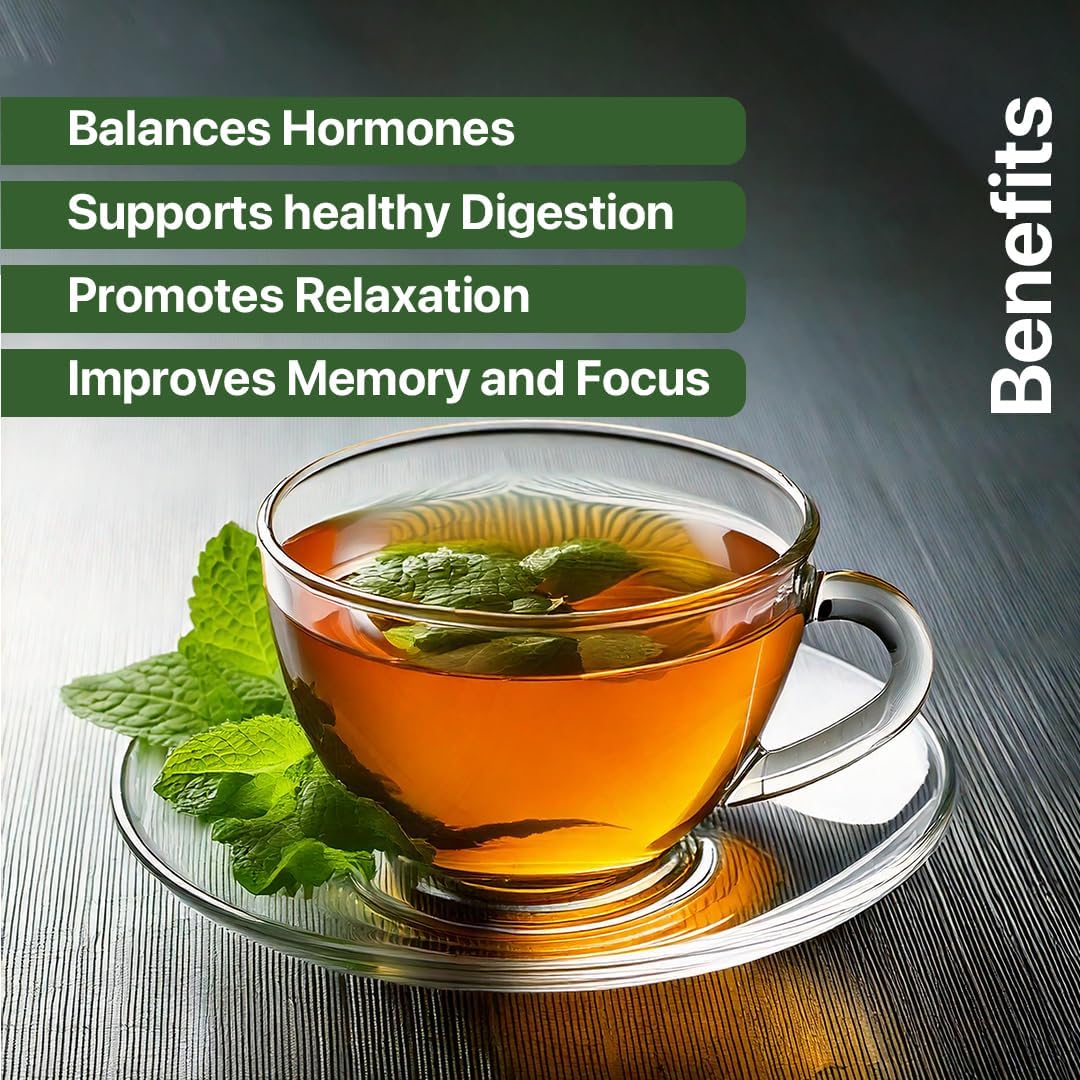 BLUE TEA - Spearmint Tea - 100 Count - Pyramid Plant Based Tea Bag | PCOS RELIEF | Balances Hormones - Support Digestion | Refreshing Flavour - Herbal Tea - Leaf Based - Caffeine free | Ziplock Pouch