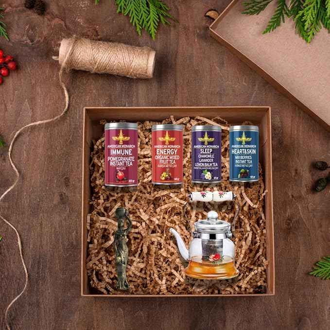 Super Christmas gift packages for New Year's Eve, enjoy your loved ones' Herbal Tea Christmas, 1 candle holder and Glass Teapot as a gift
