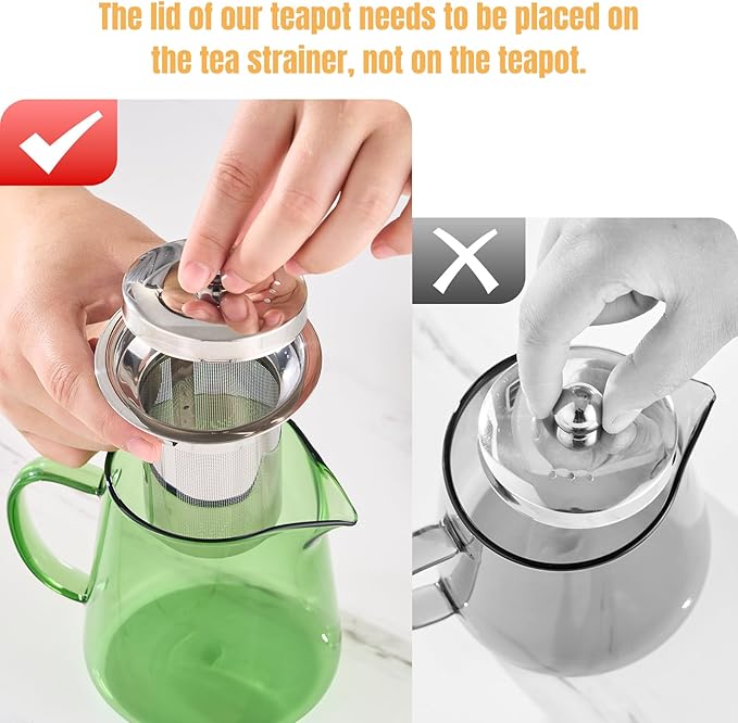 PARACITY Glass Teapot Stovetop 550ml/18.6oz, Borosilicate Clear Tea Kettle with Removable 18/8 Stainless Steel Infuser, Teapot Blooming and Loose Leaf Tea Maker Tea Brewer for Camping