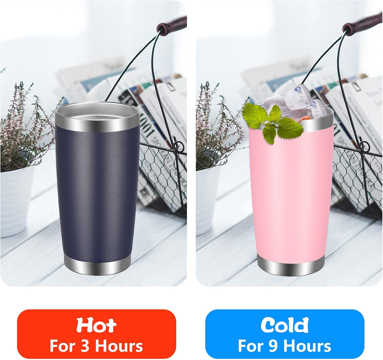 VEGOND 20oz Tumbler with Lid and Straw Stainless Steel Tumbler Cup Bulk Vacuum Insulated Double Wall Travel Coffee Mug Powder Coated Coffee Cup(Navy Blue 6 Pack