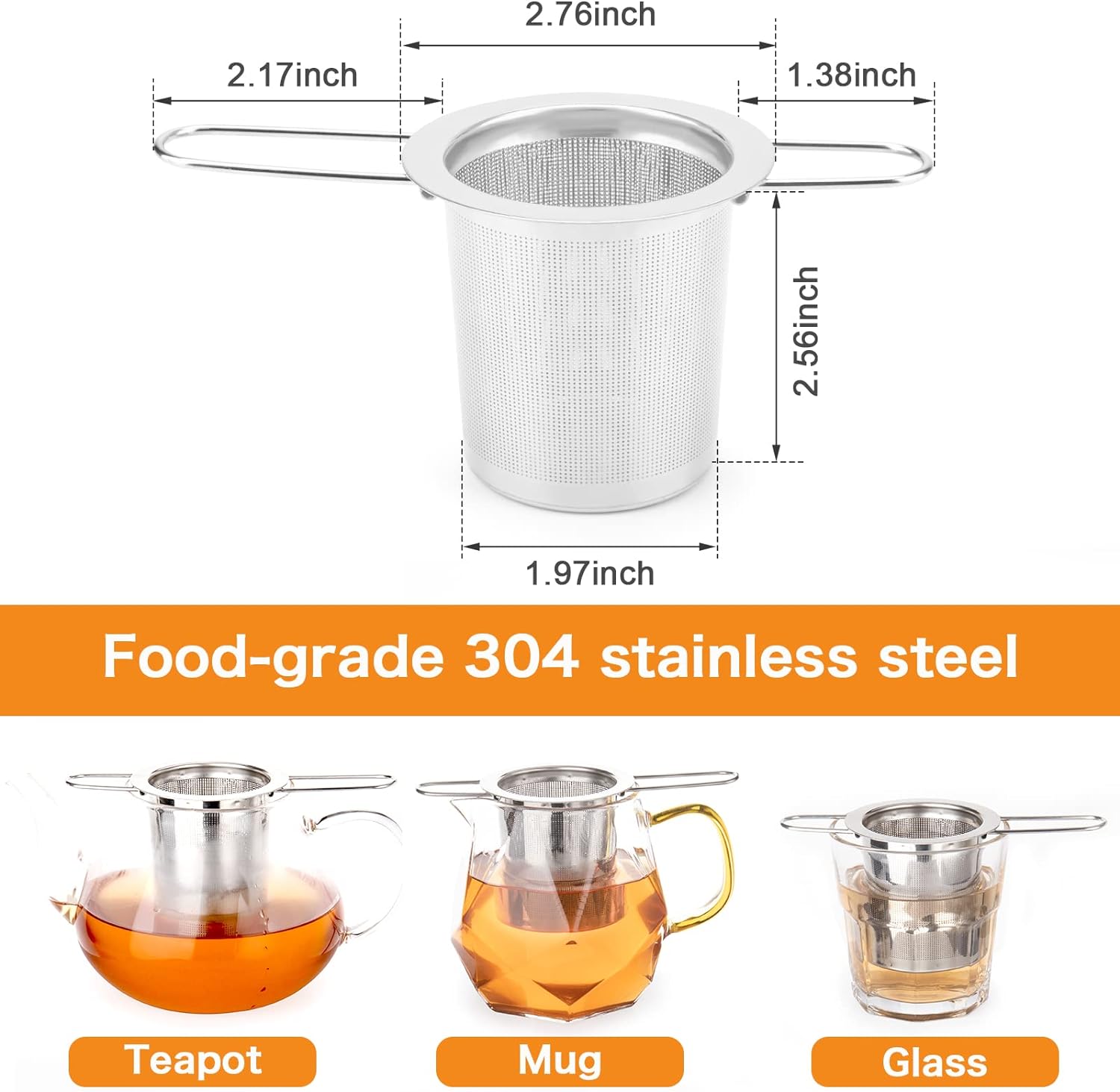 2Pack Tea Strainer, Stainless Steel Tea Infuser Basket Sitting in Mugs, Evmliy Tea Infusers for Loose Tea, Fine Mesh Tea Diffuser Long-Handled Tea Strainers Filters, Tea Steeper for Leaf (2Pack)