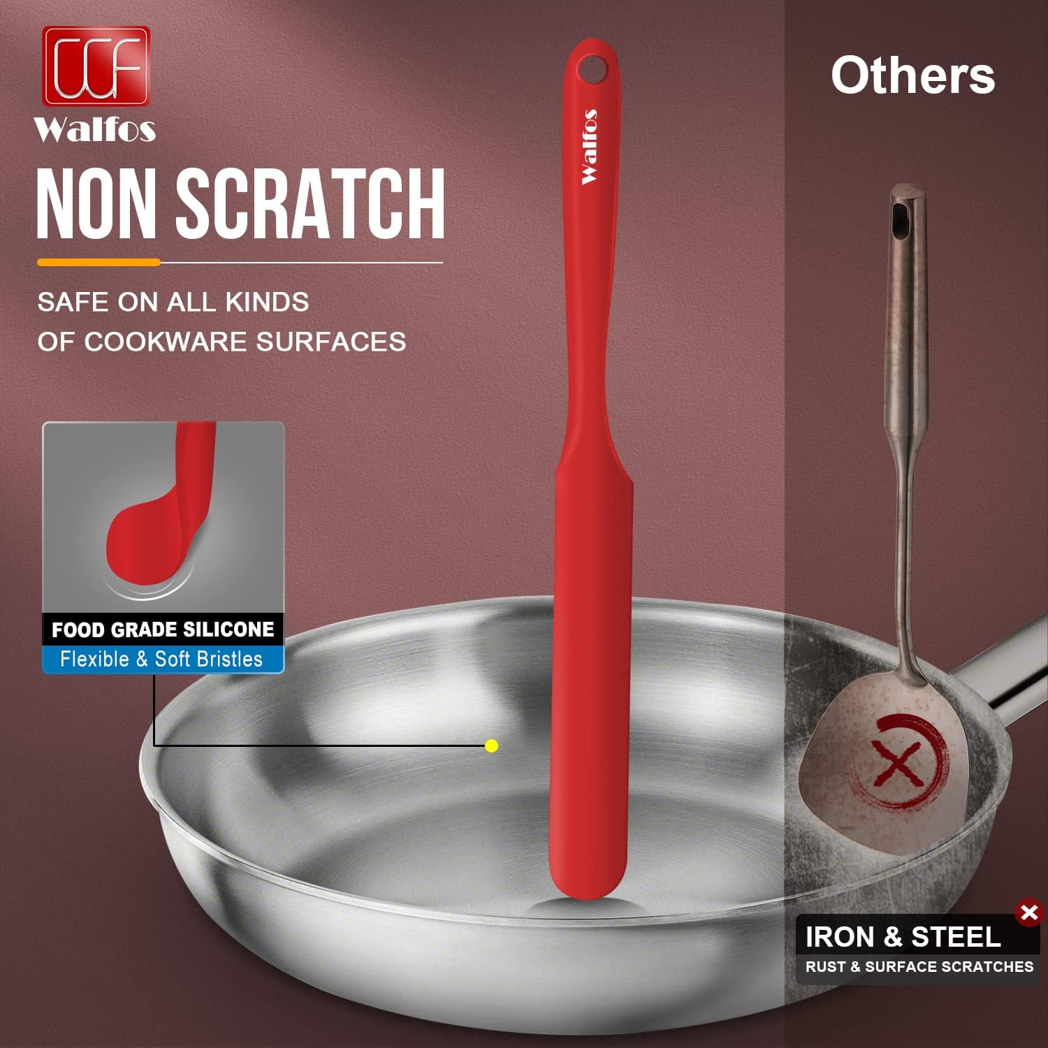 Walfos Silicone Jar Spatula - High Heat Resistant Kitchen Spatulas(450°F）,Cake Cream Butter Spatulas, for Cooking Mixing -BPA Free and Dishwasher Safe Mixing Batter Scraper Spatula, Red(2pcs)