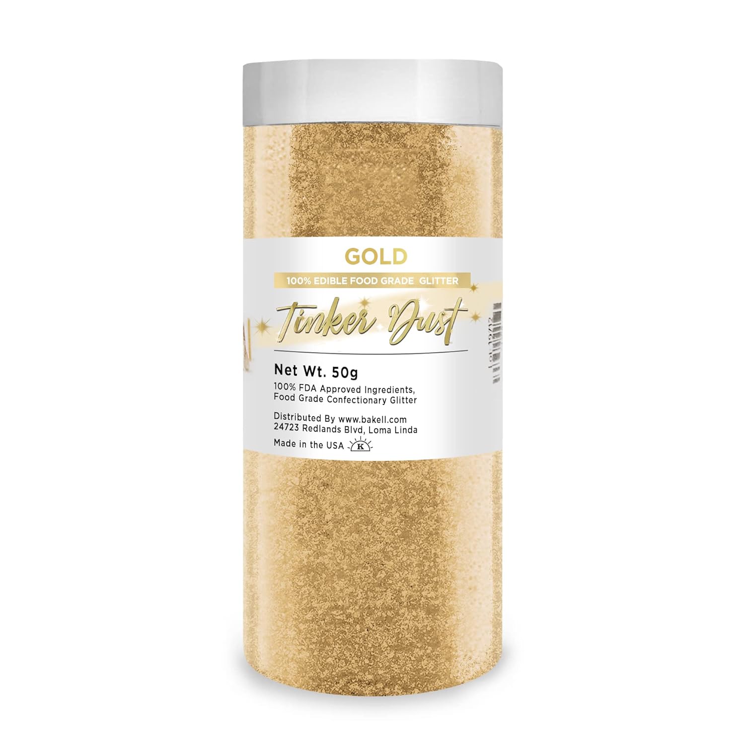 BAKELL Gold Edible Glitter, 50 Grams | TINKER DUST Edible Glitter | KOSHER Certified | 100% Edible Glitter | Cakes, Cupcakes, Cake Pops, Drinks, Dessert Vegan Glitter & Dusts (50g, Gold)