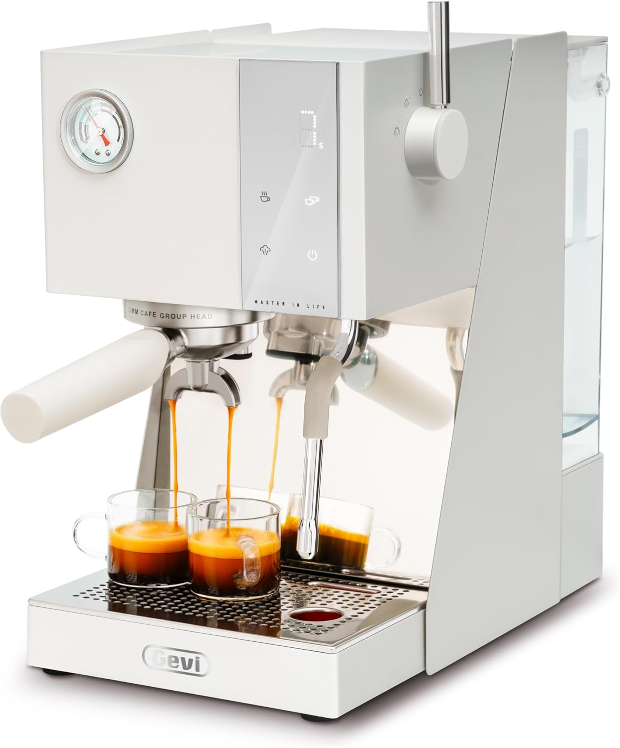 Gevi Espresso Machine with OPV, 20Bar Espresso Maker with Milk Frother Steam Wand, Dual Display, 58mm Portafilter, Stainless Steel Espresso Machines for Espresso/Latte/Cappuccino, White - Blissbrew