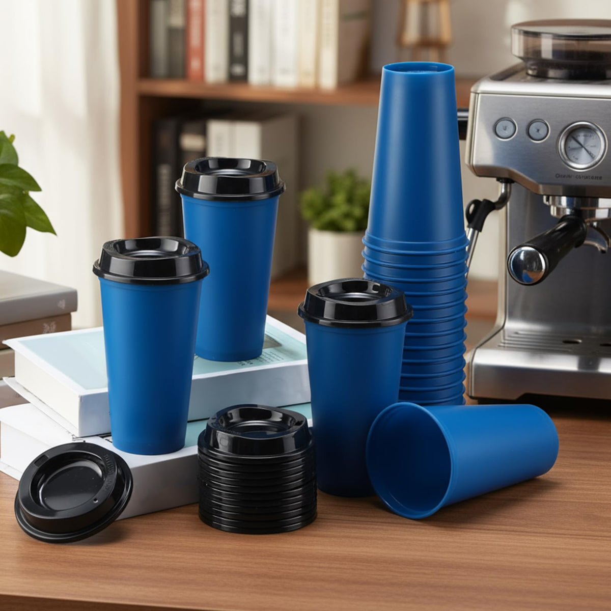 Pack of 45 reusable plastic tumblers with lids