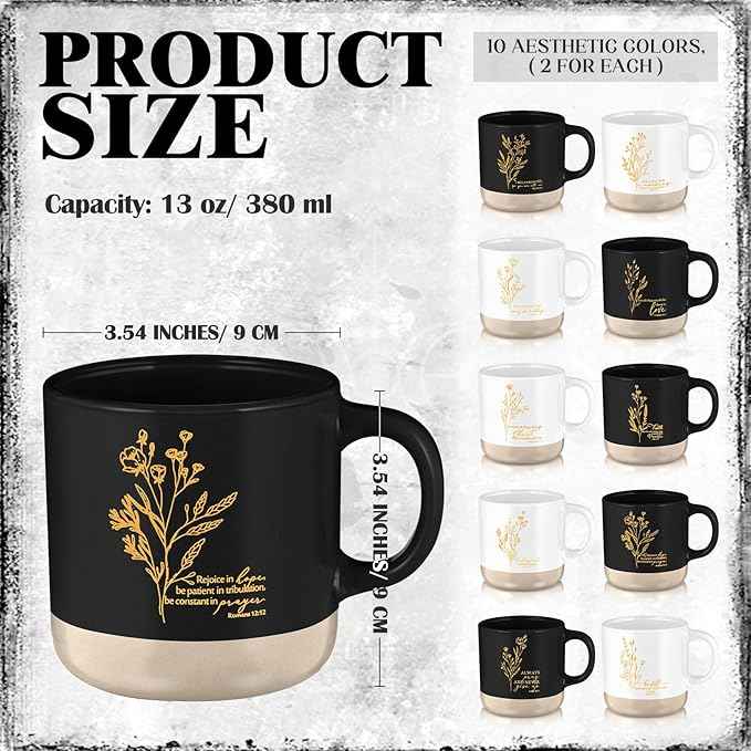 Christian Mugs Bulk for Women Inspirational Bible Verse Christian Coffee Mugs 13 oz Religious Ceramic Cup Easter Gifts for Church Members Men Coworker Social Worker Gifts(Black White,20 Pcs)