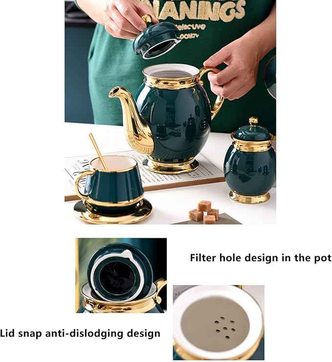 Tea Cups and Tray Set of 14 Pieces,Luxury Set with Teapot, Afternoon Tea Coffee Cups with Ceramic Tray, British Porcelain Tea Party Set for Kitchen,B