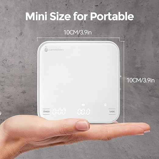 Rechargeable Mini Coffee Scale with Timer, 2kg/0.1g Precision Espresso Scale, Portable Coffee Weight Scale w/ 4 Modes for Espresso and Pour-Over Coffee (White)