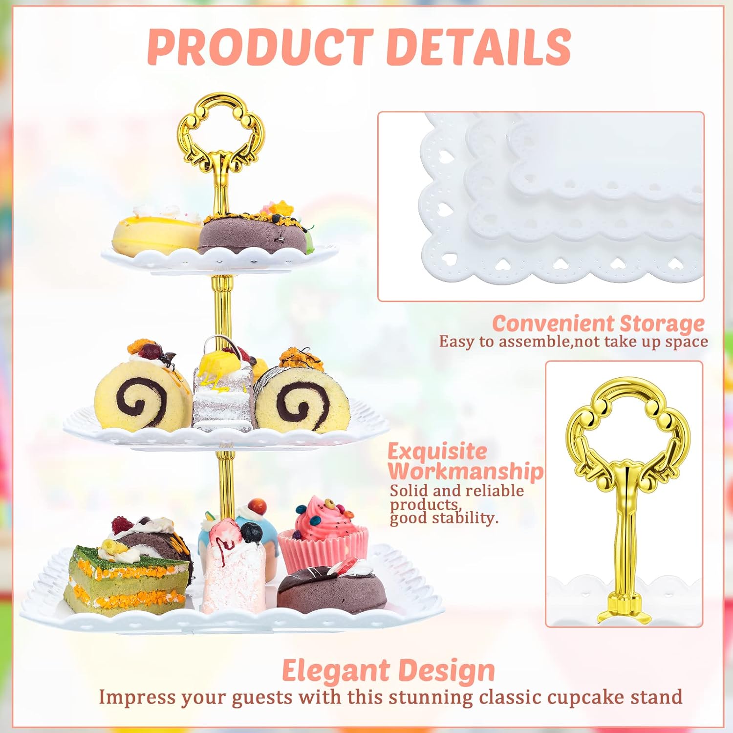 6 Sets of 3 Tier Plastic Cupcake Stand, White Plastic Tiered Serving Stand for Cupcake Stands for Dessert Table Mini Cake Fruit Snack Square Dessert Display Trays for Wedding Birthday