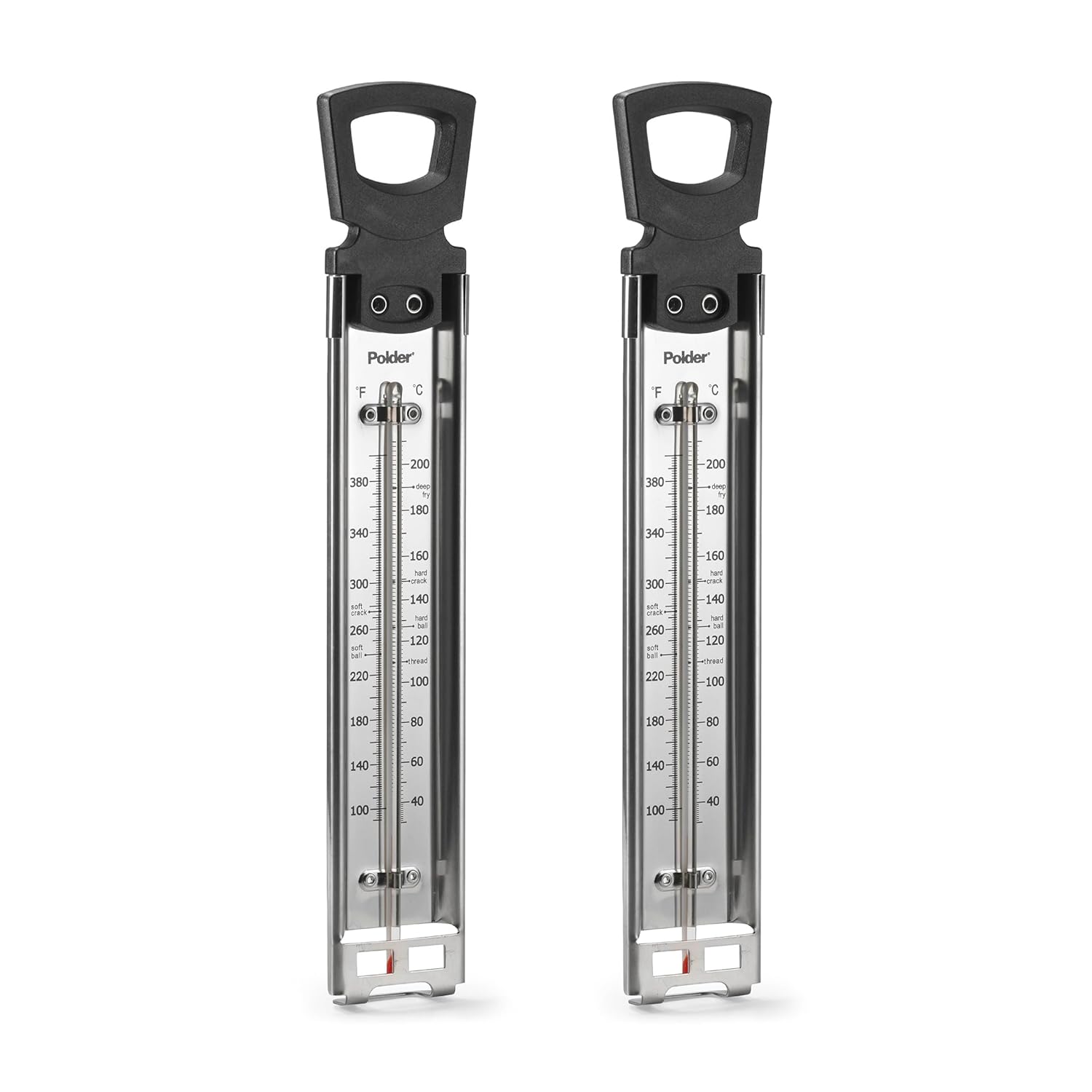 Polder Candy/Jelly/Deep Fry Thermometer, Stainless Steel, with Adjustable Sliding Pot Clip Attachment and Quick Reference Temperature Guide