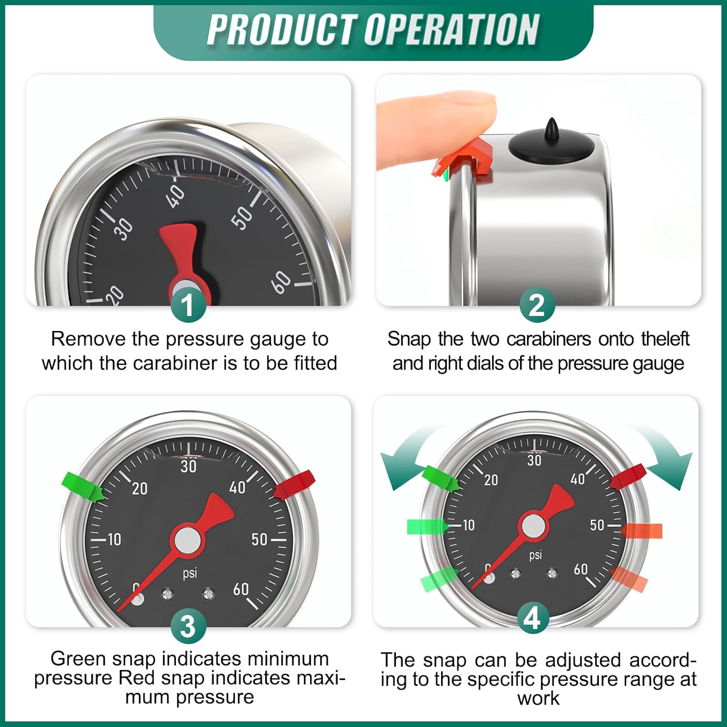 0-60PSI Stainless Steel Glycerin Filled Pressure Gauge 1.5" Black Dial Size, 1/8" NPT Lower Mount, for Tube, Water Pump, Gas, Liquid, Pressure Test (with Range Mark Pointer)