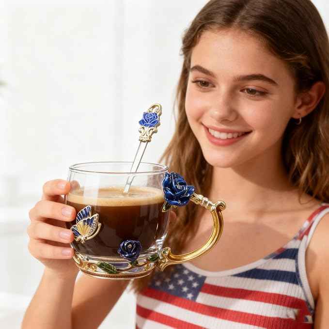 Unique Gifts for Women Mom - Flower Blue Tea Mug, Perfect Birthday Christmas Gifts for Her Who Has Everything (Rose Blue Coffee Cup, 11 OZ)