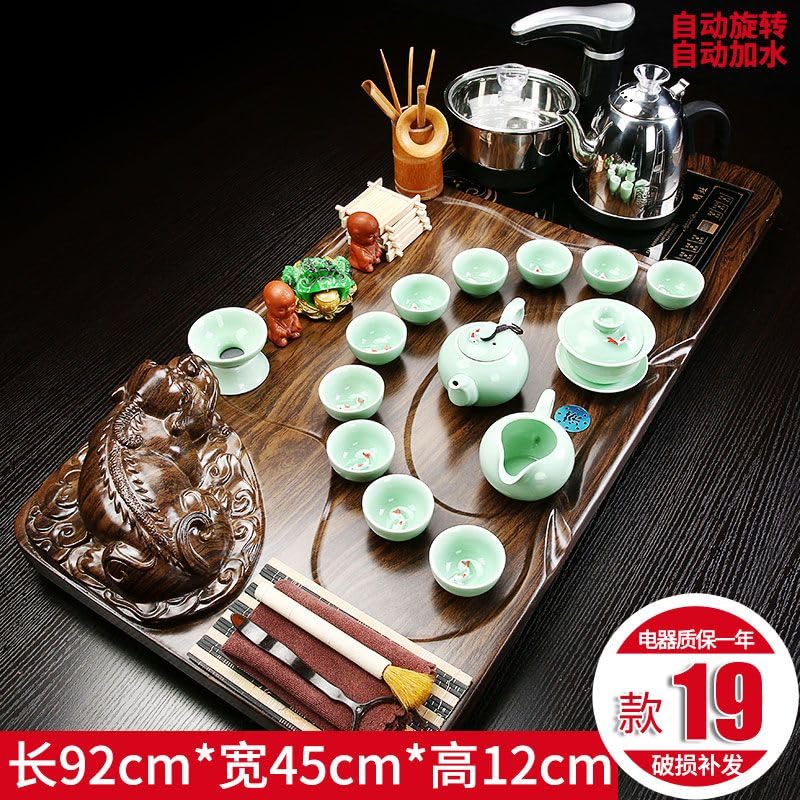 WW P09L2115218 全自动 Kungfu Tea Set Automatic Teapot Set 茶盘 Chinese Gongfu Tea Set Gift Box 茶具套装家用陶瓷功夫茶具智能电磁炉茶台茶道 Solid wood Chinese Teaset 实木整套