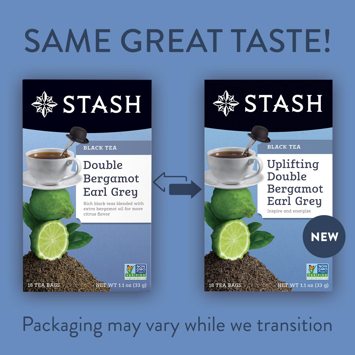 Stash Tea Double Bergamot Earl Grey Black Tea - Caffeinated, Non-GMO Project Verified Premium Tea with No Artificial Ingredients, 18 Count (Pack of 6) - 108 Bags Total