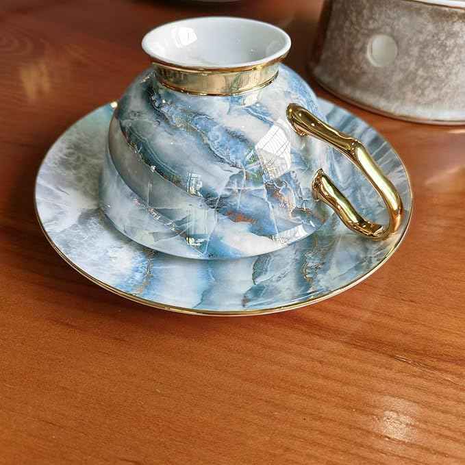 China Bone Porcelain Coffee Tea Set, English Light Luxury Afternoon Tea Set with Tea Stove Suitable as A Gift for Mother'S Day, Birthday, Christmas, and Gatherings (4-Sea Mist Cup)