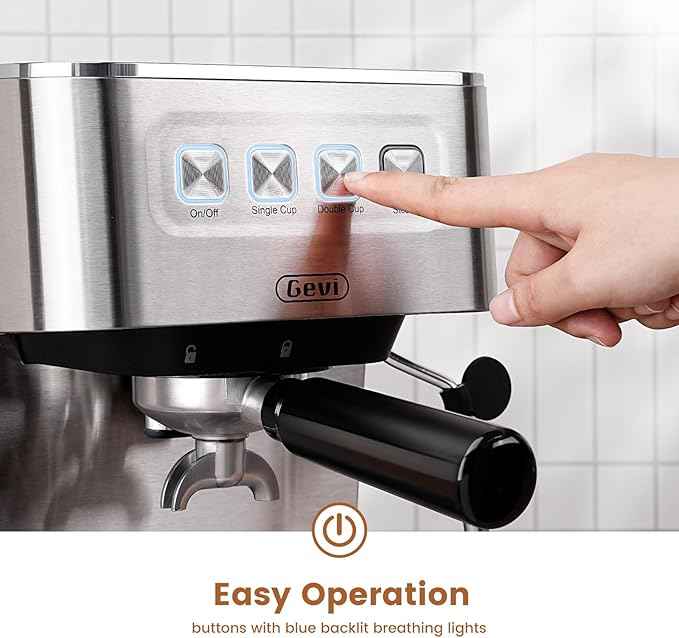 Gevi Espresso Machine with 58mm Portafilter & Milk Frother, 20 Bar Compact Expresso Machines for Home, Professional Espresso Coffee Machines for Cappuccino & Latte, Stainless Steel (Silver)