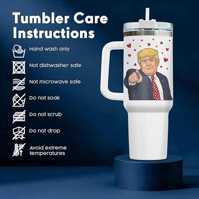 34HD Funny Handsome Guy Tumbler 40oz with Handle Lid and Straw, Mr President Parody Stainless Steel Cup, Novelty Gift for Men, Birthday Father's Day Insulated Travel Mug for Husband Boyfriend & Dad