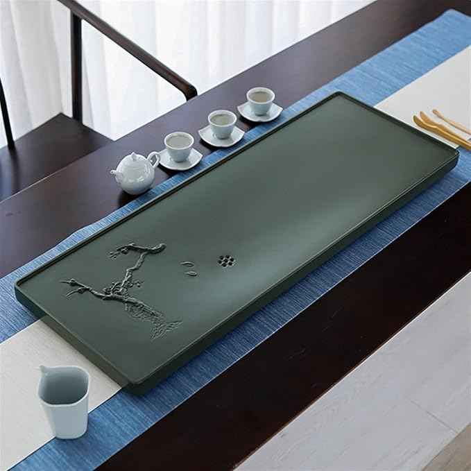 Tea Set Natural Tian Luo Green Tea Tray Hand-carved Stone Tea Table Tea Room Simple Home Office Tea Tray Chinese Tea Set(60 * 30 * 3cm)