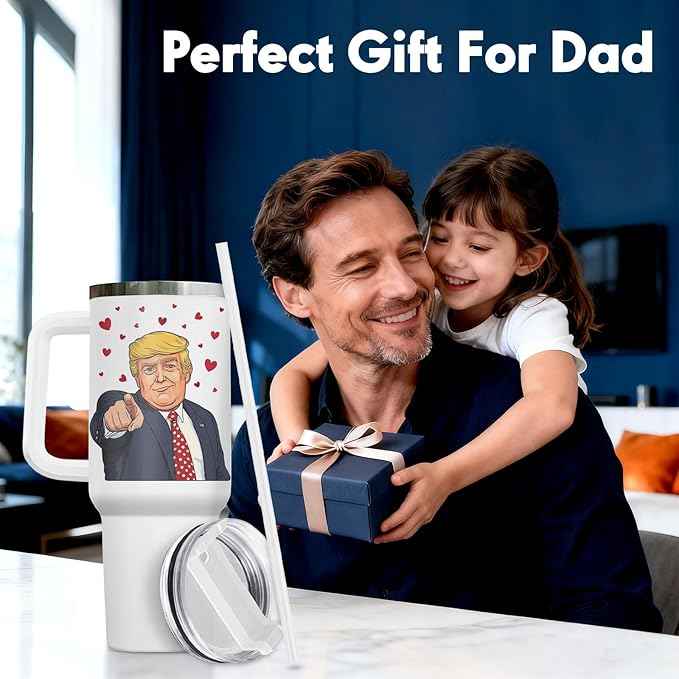 34HD Funny Handsome Guy Tumbler 40oz with Handle Lid and Straw, Mr President Parody Stainless Steel Cup, Novelty Gift for Men, Birthday Father's Day Insulated Travel Mug for Husband Boyfriend & Dad