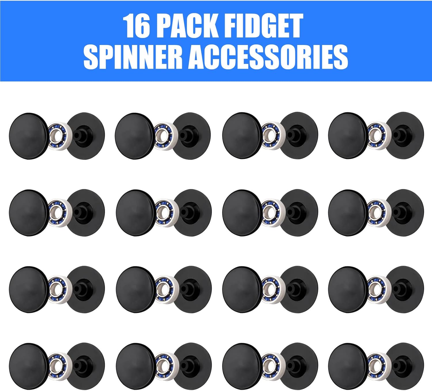 16 Pack Fidget Spinner Bearing and Cap Replacement Set, Chrome Steel Bearing Balls, High Speed 13mmx7mmx4mm Bearings Single Sealed Small Bearings for Fidget Spinner