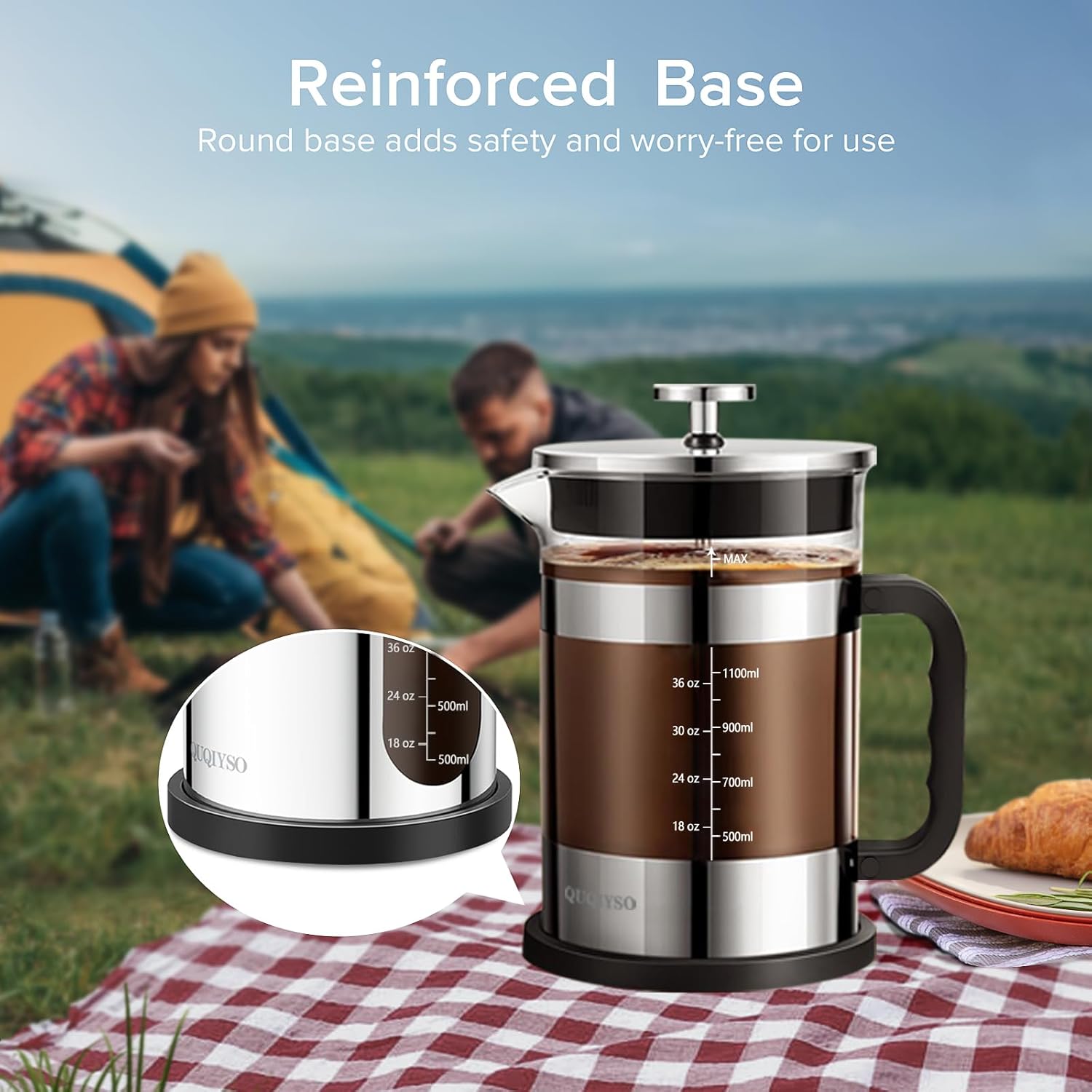 QUQIYSO French Press Coffee Maker 51oz 304 Stainless Steel French Press with 4 Filter, Heat Resistant Durable, Easy to Clean, Borosilicate Glass Coffee Press, Sliver - Blissbrew