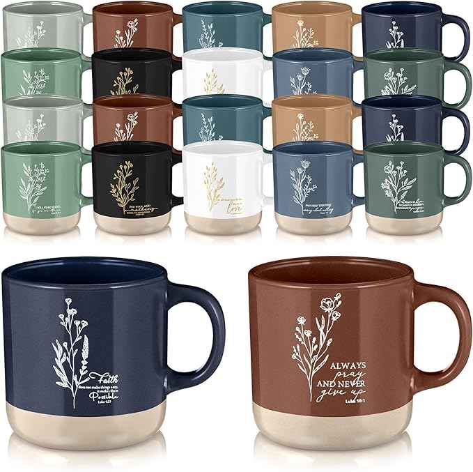 Christian Mugs Bulk for Women Inspirational Bible Verse Christian Coffee Mugs 13 oz Religious Ceramic Cup Easter Gifts for Church Members Men Coworker Social Worker Gifts(Neutral Color,20 Pcs)