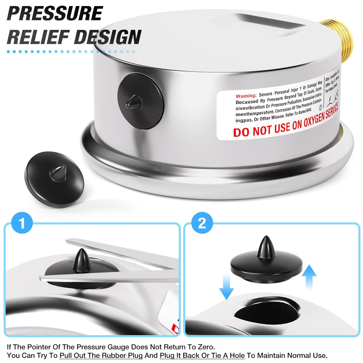 MEANLIN MEASURE -30inHG~0Psi Vacuum Pressure Gauge 1/8" NPT 2.5" FACE DIAL, Stainless Steel Liquid Filled Pressure Gauge WOG Water Oil Air Lower Mount (with 2PCS Snaps)