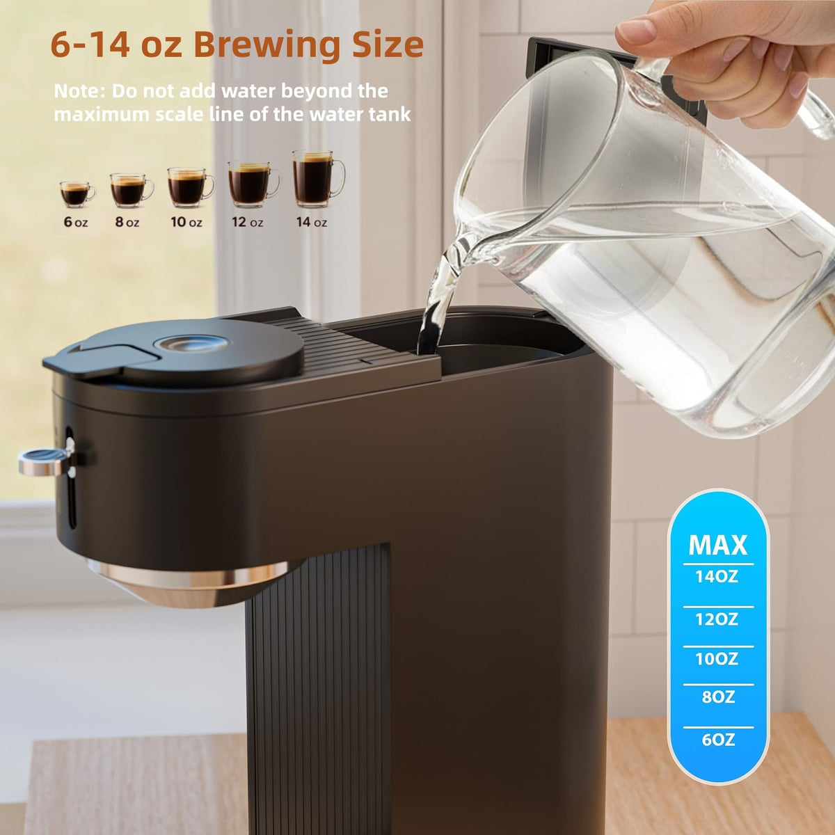 Coffee maker with five brew size markers