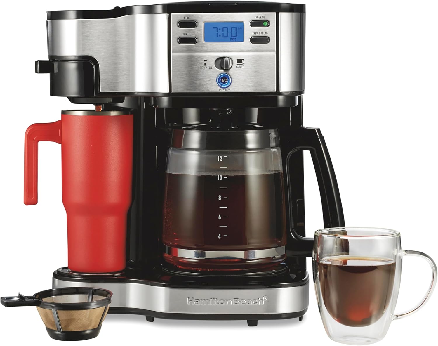 Hamilton Beach 2-Way 12 Cup Programmable Drip Coffee Maker & Single Serve Machine, Glass Carafe, Auto Pause and Pour, Black (49980R) - Blissbrew