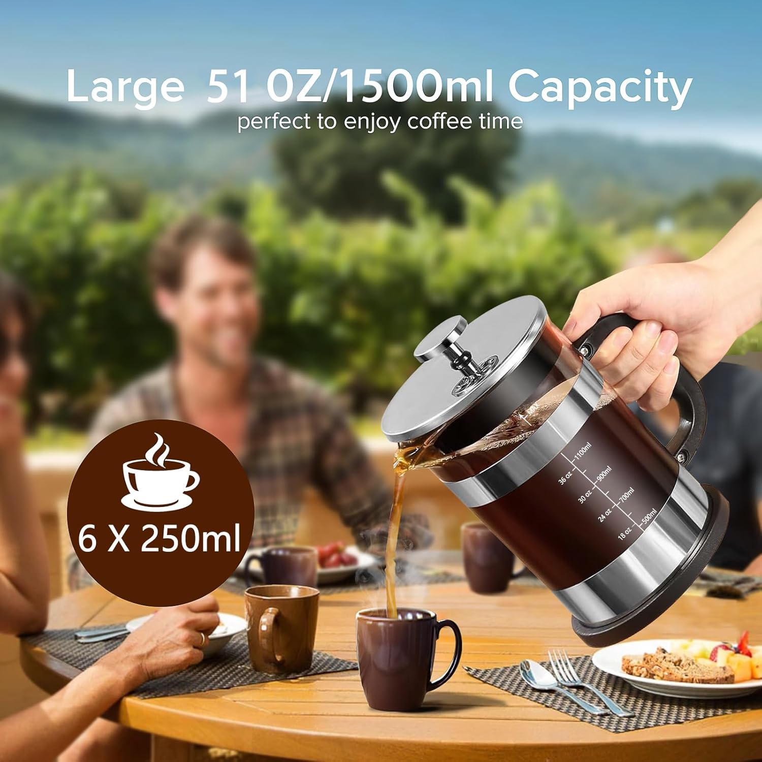 QUQIYSO French Press Coffee Maker 51oz 304 Stainless Steel French Press with 4 Filter, Heat Resistant Durable, Easy to Clean, Borosilicate Glass Coffee Press, Sliver - Blissbrew