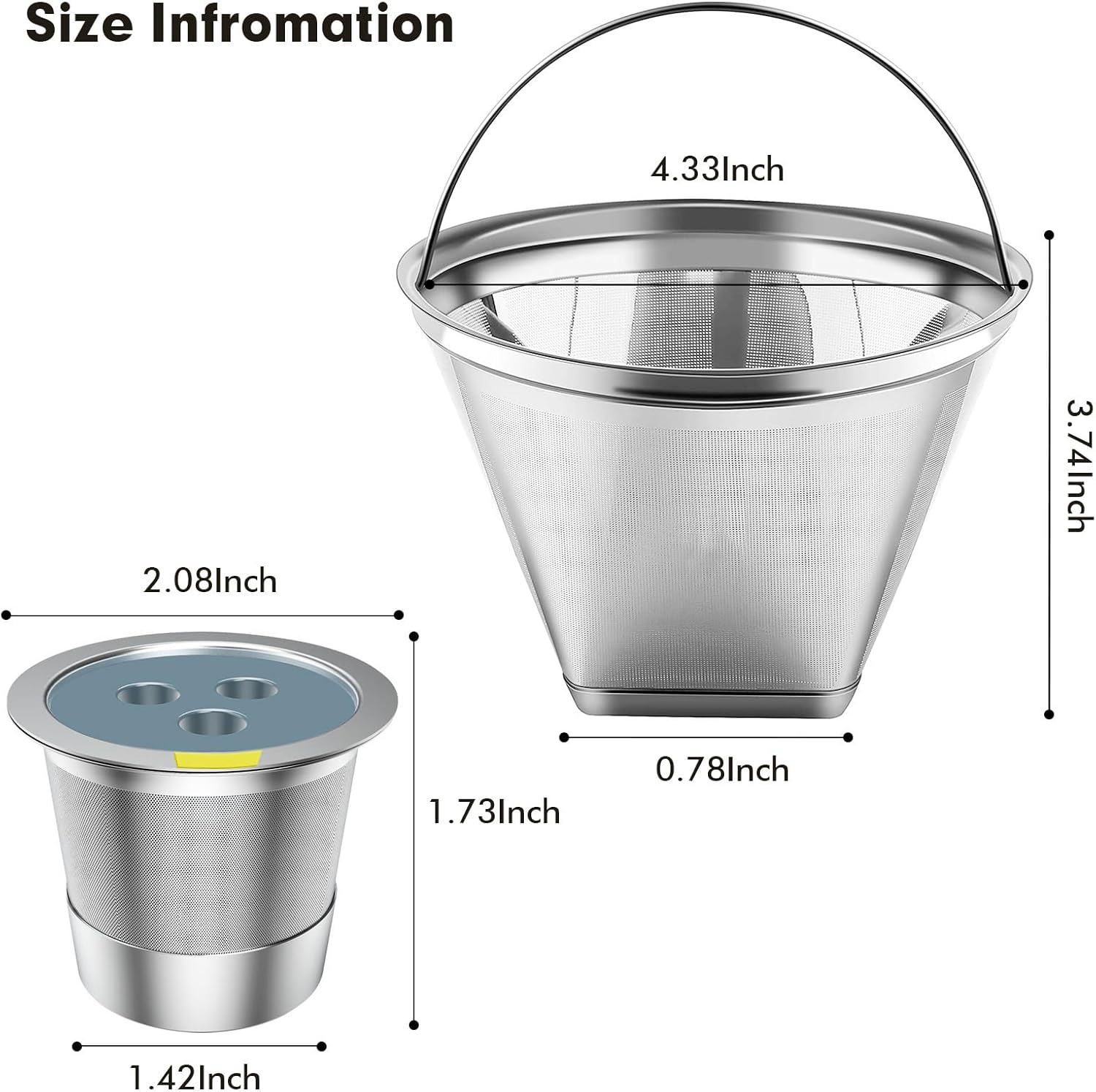 Stainless Steel Reusable Coffee Filter Compatible with Ninja Dual Brew Coffee Maker, Reusable Coffee Pods with 4 Cone Coffee Filters, Reusable k cups fit for Ninja CFP201 CFP301