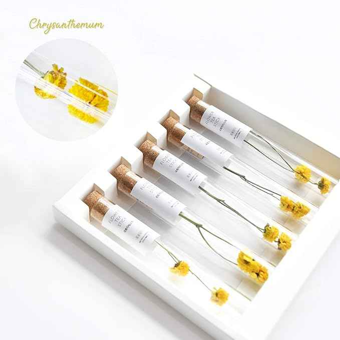 KKOKDAM Tea Gift Set - Chrysanthemum Blooming Tea Flowers - Fancy Korean Gifts For Teas Lovers - 5 Premium Flower Sticks