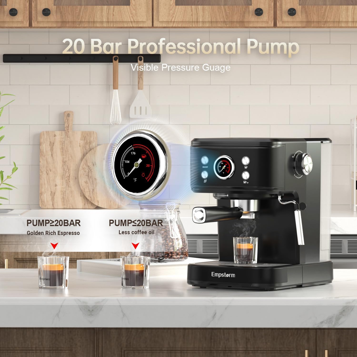Black Espresso Machine with Milk Frother, Cappuccino Machines for Home, Coffee Espresso Machine Suitable for Coffee Powder/NS Original Capsules, Espresso Maker with Thermometer