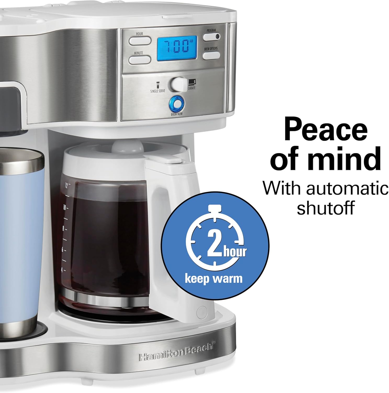 Hamilton Beach 49933 2-Way 12 Cup Programmable Drip Coffee Maker & Single Serve Machine, Glass Carafe, Auto Pause and Pour, White - Blissbrew