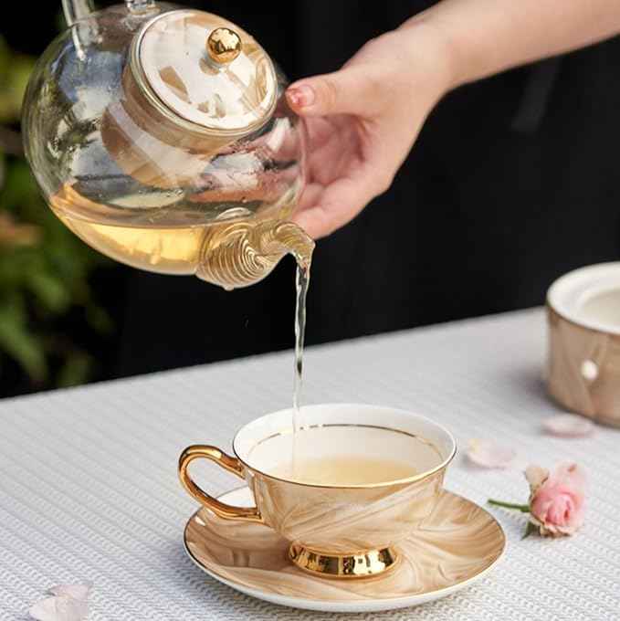 Luxury Ceramic Tea Set – 5-Piece European Style Bone China Teapot Set with Teacups & Gift Box – Elegant Afternoon Tea Set for Home & Gifting