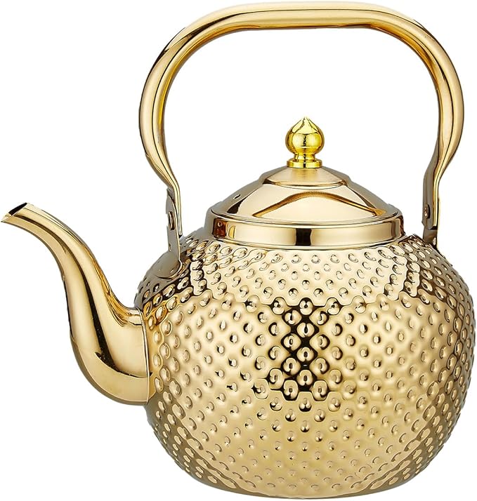 SANQIAHOME 1500ml Teapot with Infuser Stainless Steel Lifting Handle Tea Maker Gold