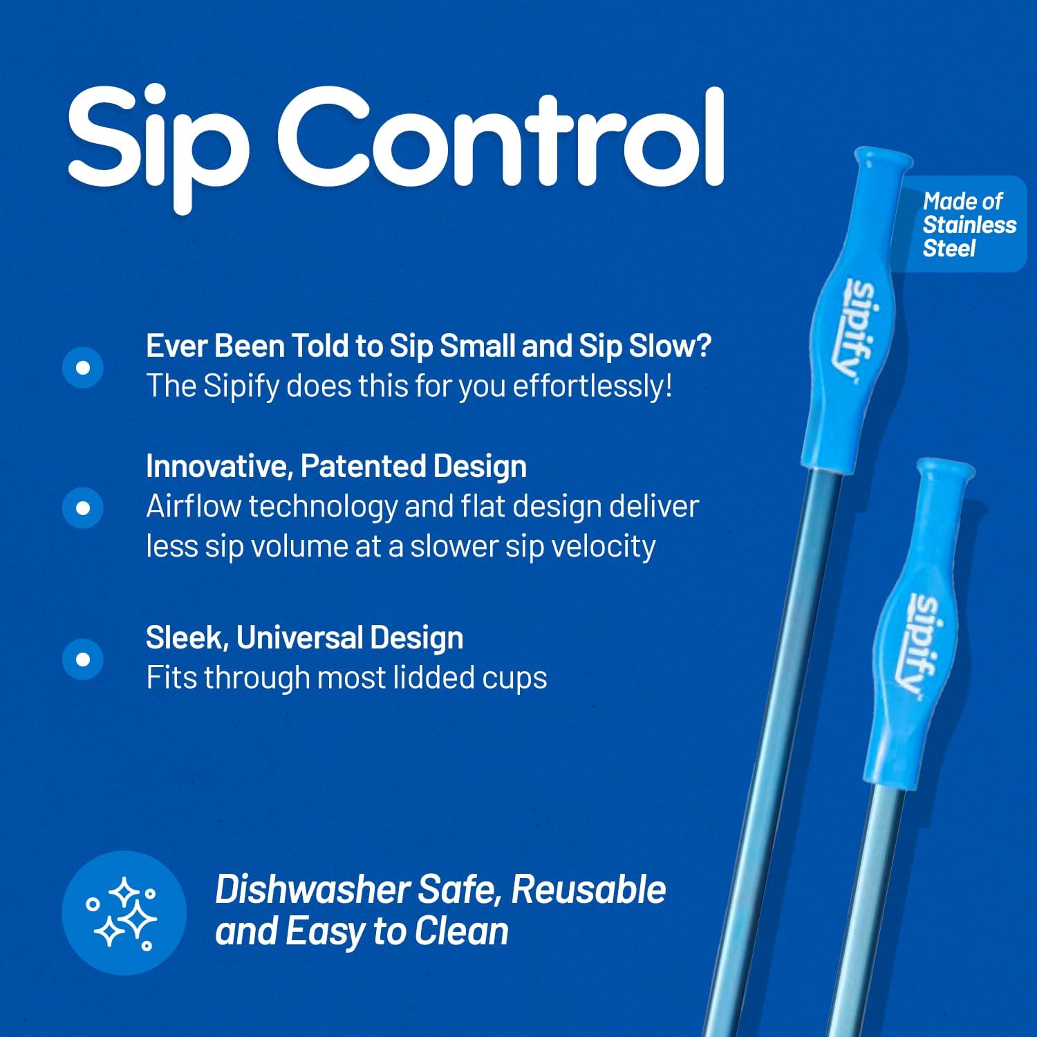 Flow-Limiting Dysphagia Straw for Safe Drinking | Adaptive Drinking Aids for Elderly & Dysphagia Patients | Reusable Stainless Steel Straw with Soft Silicone Tip | Dishwasher Safe | 2 Pack